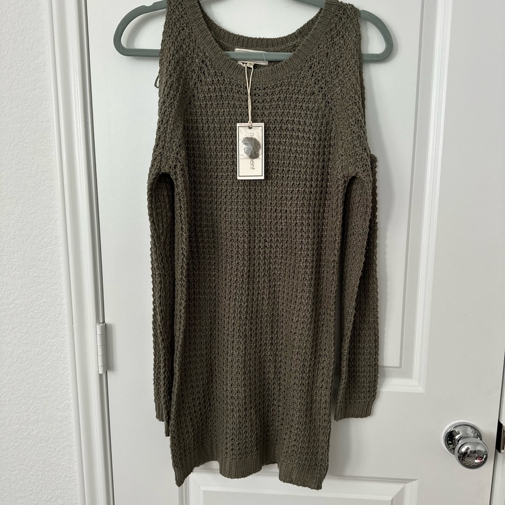 No Comment Off-the-Shoulder Tunic Sweater